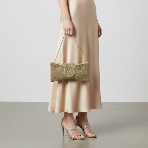 JOHN-C Zlatá trblietavá spoločenská kabelka BOW GOLD 66949279