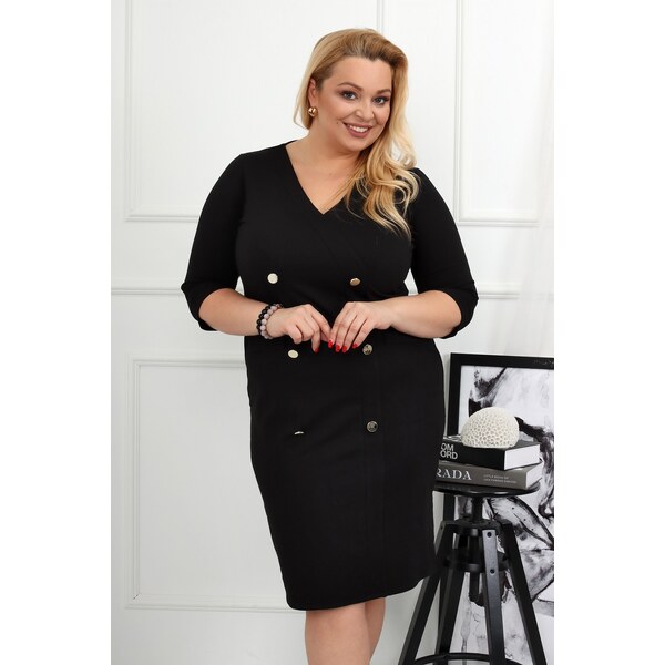 (veľ. 50) Pružné šaty s ozdobnými gombíkmi čierne 61987740