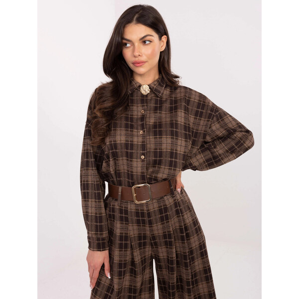 Factory Price Dámska kockovaná flanelová košeľa hnedá (21638) 66950106