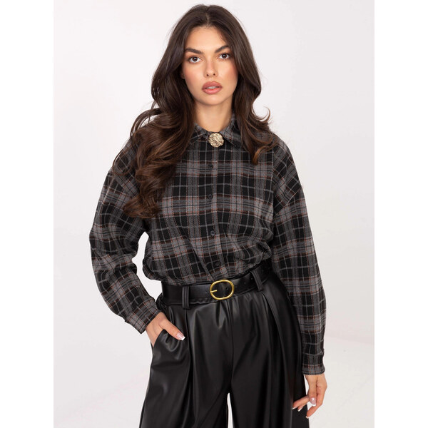 Factory Price Dámska kockovaná flanelová košeľa čierna (21638) 66950107