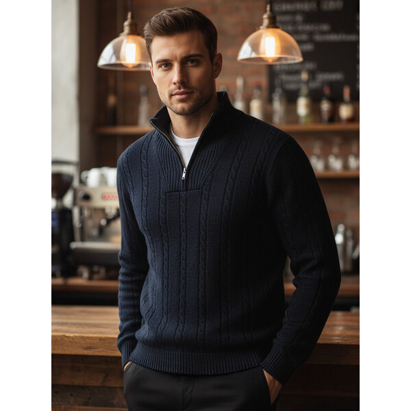 DStreet Tmavomodrý pánsky sveter na zips 66951637