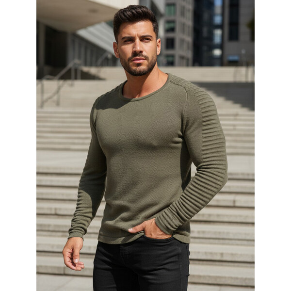 BASIC Khaki sveter s vrúbkovaním WX1606 20328571