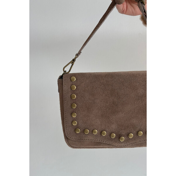 Kesi Semišová kožená kabelka s cvočkami - béžová Rhenna 66963566