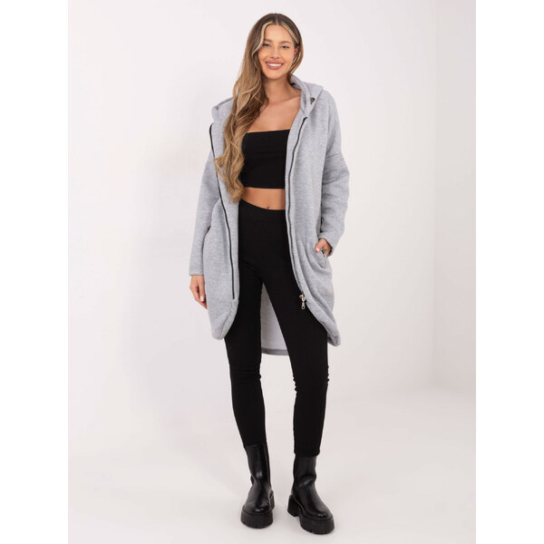 RUE PARIS Svetlosivá dámska dlhá mikina na zips RV-BL-4858-1.99P-gray 57953508