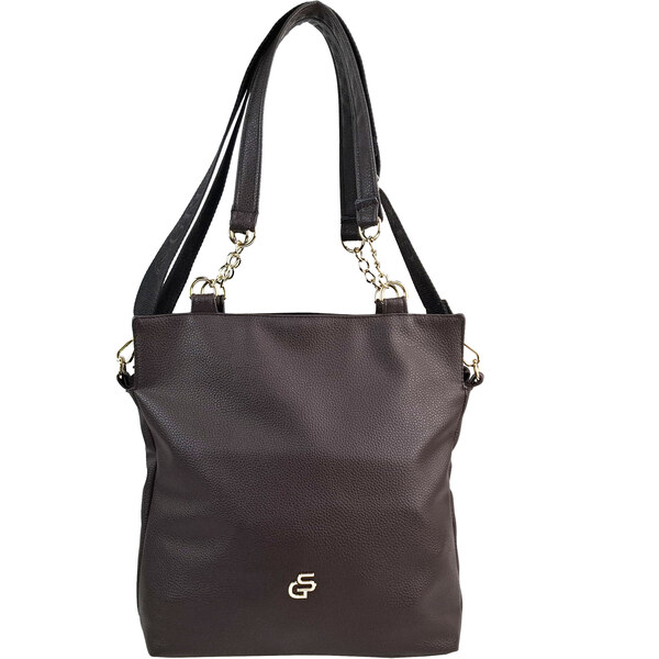 GROSSO Čokoládovo hnedá kabelka cez rameno so zlatými doplnkami 66972468