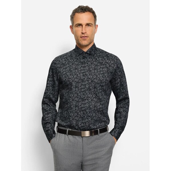 Pánska bavlnená tmavosivá vzorovaná košeľa OLYMP body fit 66974411