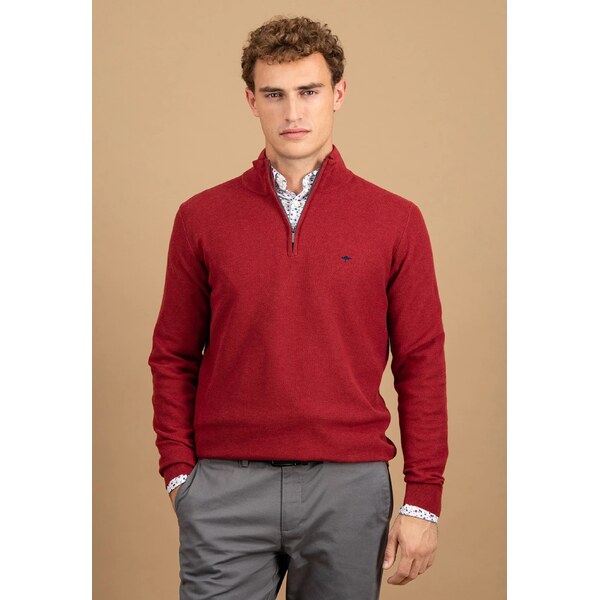 Pánsky bordovočervený bavlnený pulóver so stojáčikom FYNCH-HATTON 66974420