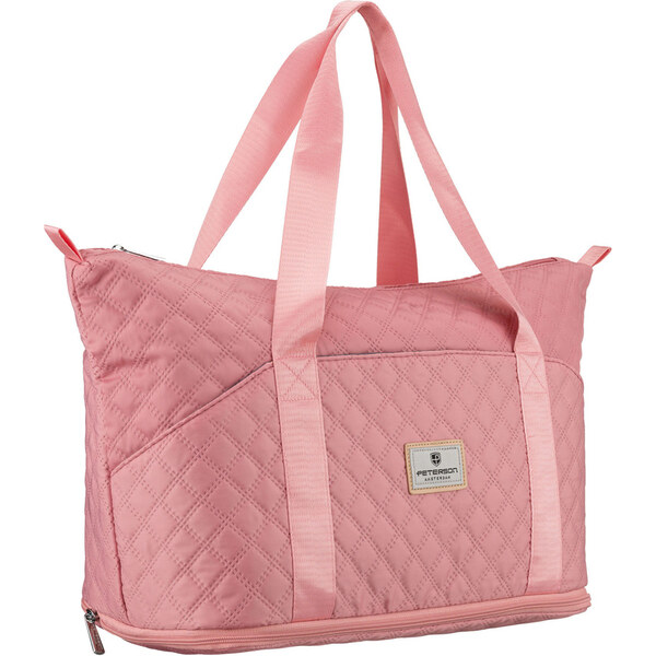 Treningowa torba wykonana z poliestru w różowym kolorze, zawieszona na 66985302