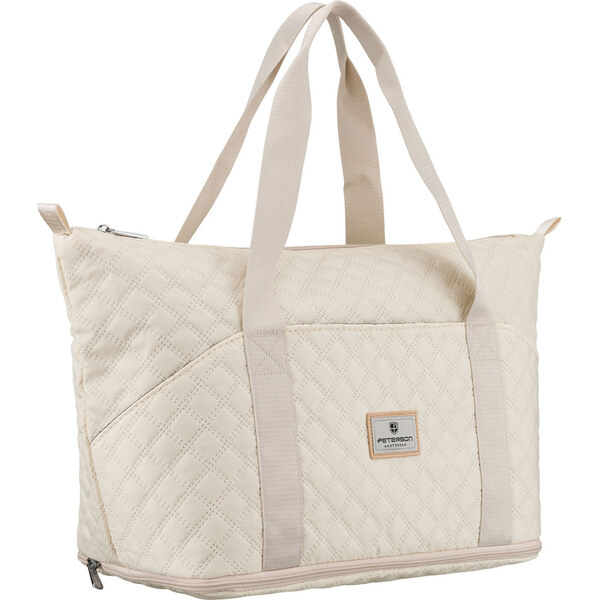 Beżowa, treningowa torba wykonana z poliestru, jednokomorowa - 66985301