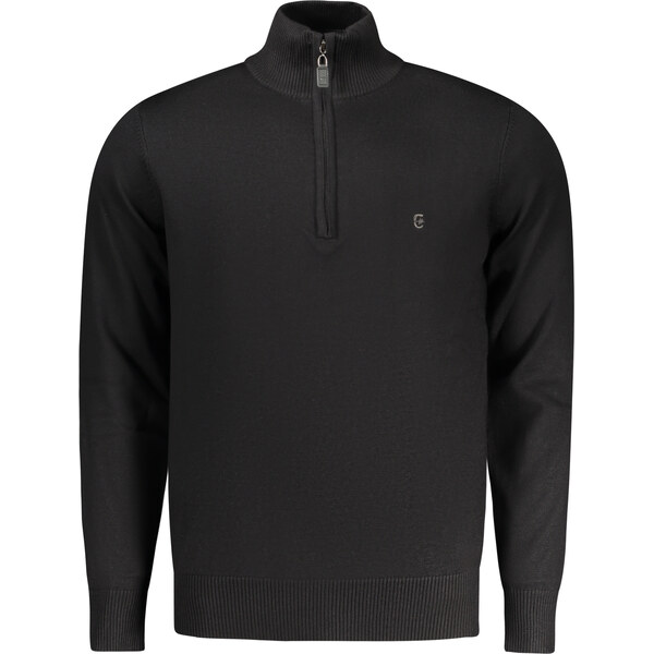 COVERI MOVING Pánsky čierny sveter s polovičným zipsom 66995719