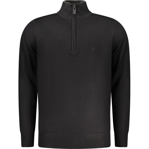 COVERI MOVING Pánsky čierny sveter s polovičným zipsom 66995762