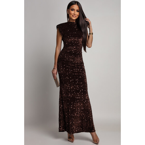 miadresses.sk Hnedé flitrované šaty s odhaleným chrbtom 66992763