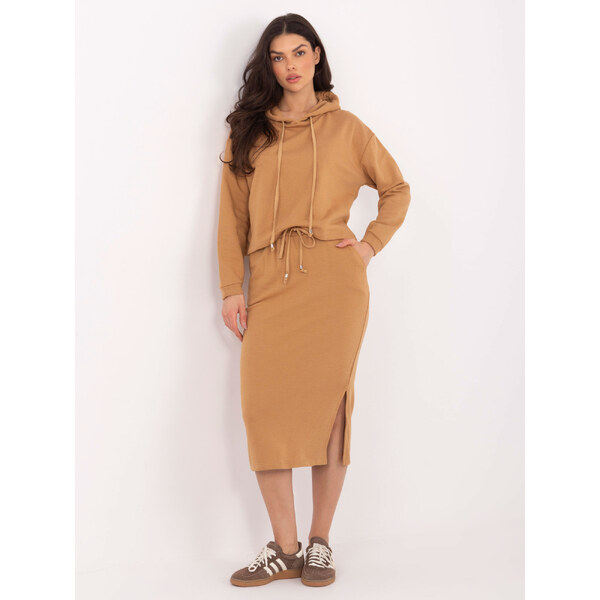 RUE PARIS Hnedý komplet sukne a mikiny -RV-KMPL-6109.31-brown 57948539