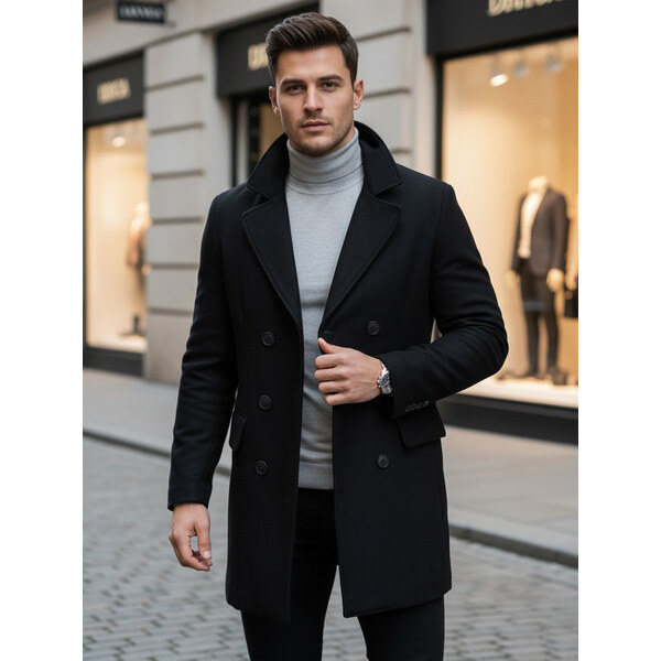 BASIC Čierny pánsky dlhší kabát CX0434 36135288