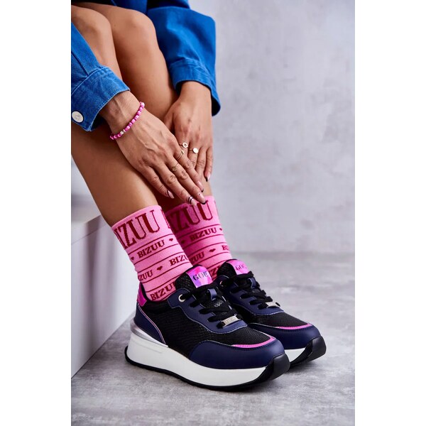 Kesi Dámská sportovní obuv na klínku GOE černé a Námořnická modrá 55436615