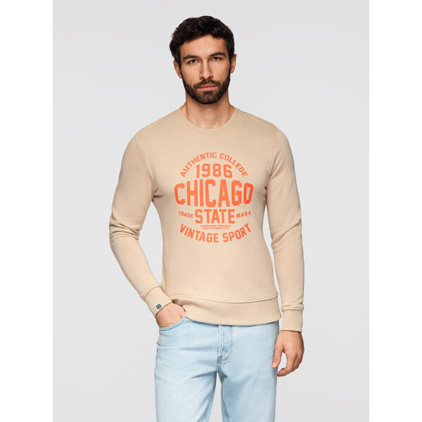 Pánska mikina Ombre na gombíky s univerzitnou potlačou - piesková 50560257