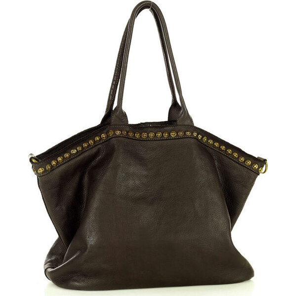Genuine Leather MARCO MAZZINI Tmavohnedá veľká vintage kožená kabelka 67030456