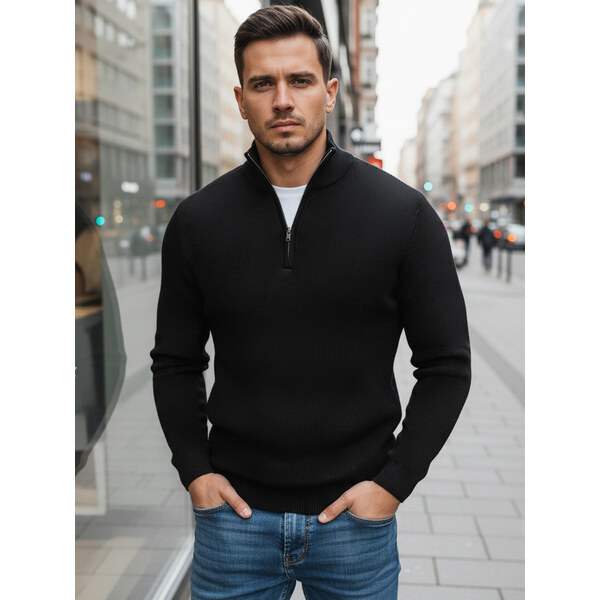 BASIC Pánsky čierny sveter so zipsom WX1894 60381998