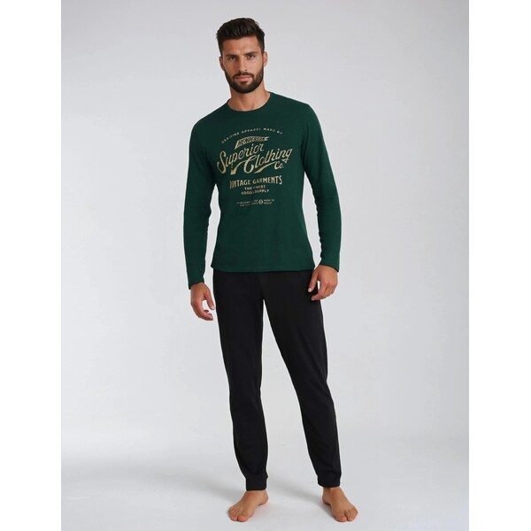 Henderson Pánske bavlnené pyžamo Imress 40952-79X tmavozeleno-čierne, 44537175