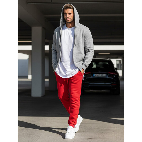 Dstreet Trendové červené tepláky UX2708 48963588