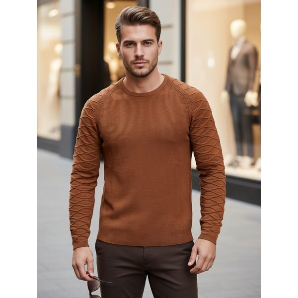 Dstreet Trendy kamelový sveter pre pánov 63332319