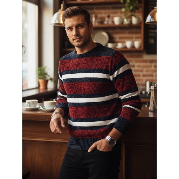 Dstreet Módny pásikovaný červený sveter na zimu 64346925