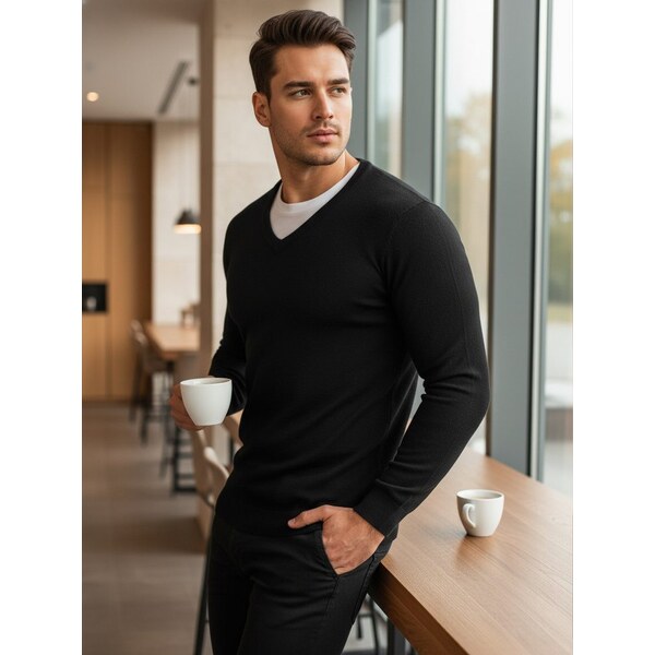 Dstreet Jednofarebný pánsky sveter čierny 63330807