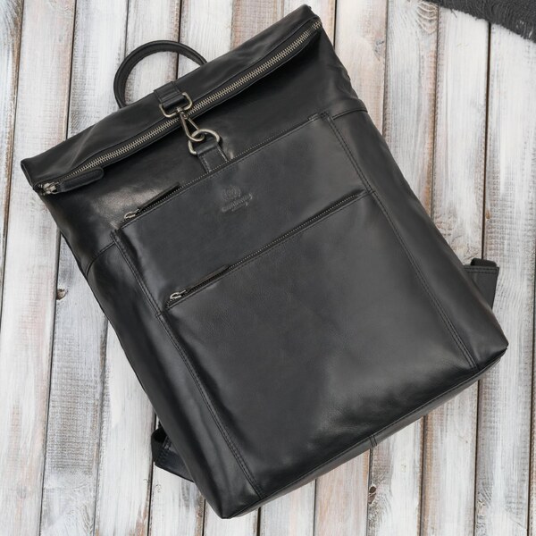 Paolo Peruzzi vintage kožený batoh na notebook s rolovacím vrchným 67062719