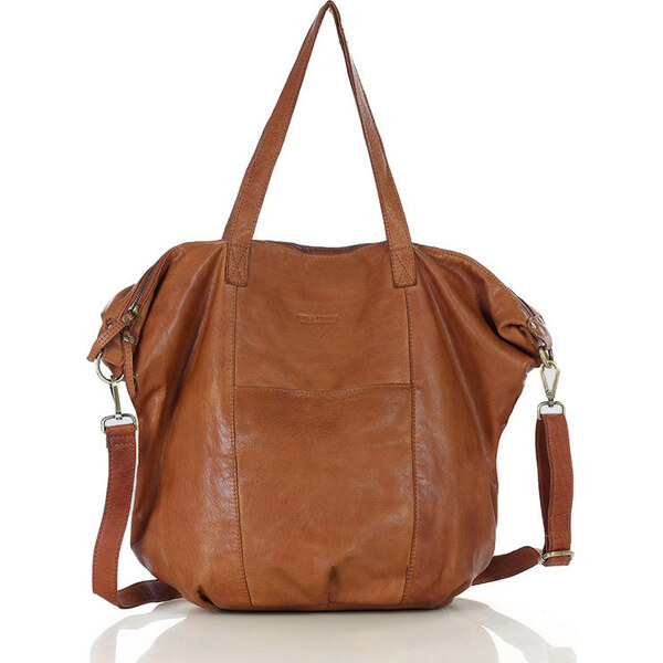 MARCO MAZZINI Karamelová kožená shopper bag s pletenou vsadkou (VS1b) 41558893