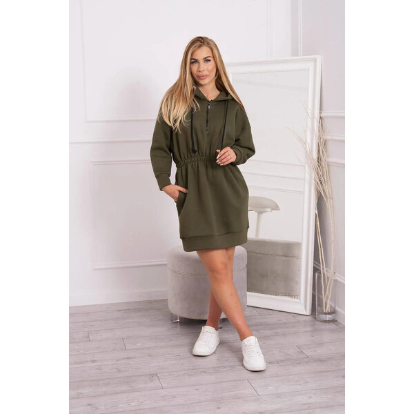Kesi Dámske šaty s kapucňou 68470 Khaki zelená - K-Fashion 67071323