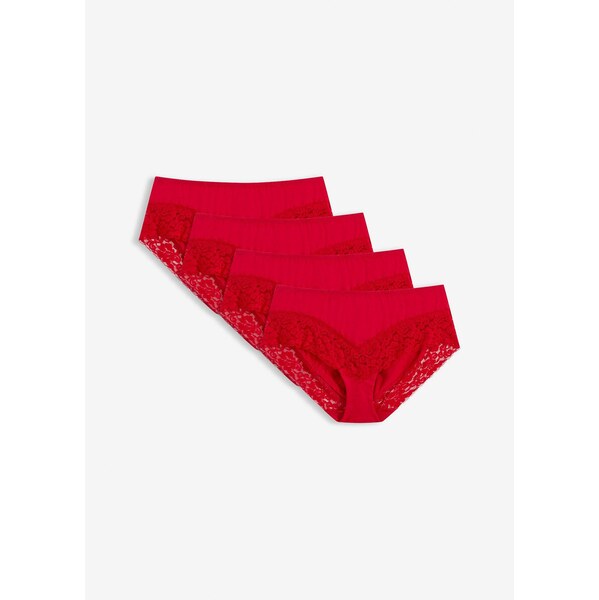 bonprix Nohavičky s čipkou (4 ks), farba červená 67085510