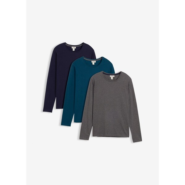 bonprix Tričko s dlhým rukávom (3 ks), farba modrá 67085425