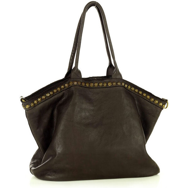 GENUINE LEATHER MARCO MAZZINI Dámska kožená shopper taška | hnedá 67097186