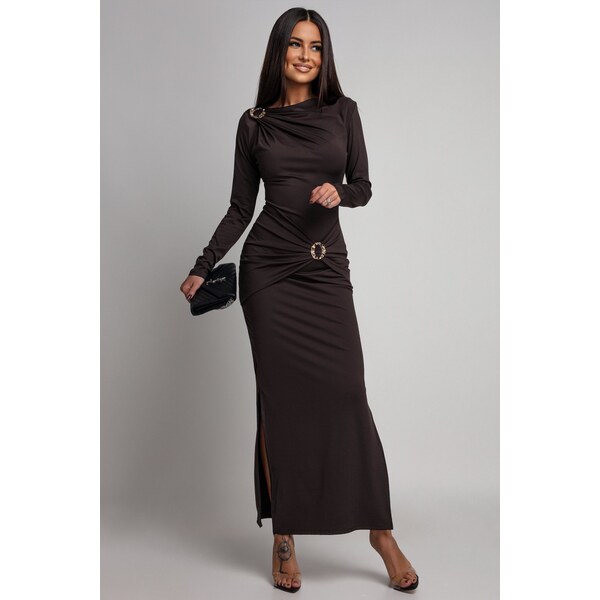 miadresses.sk Hnedé priliehavé šaty so zlatými aplikáciami 67109920