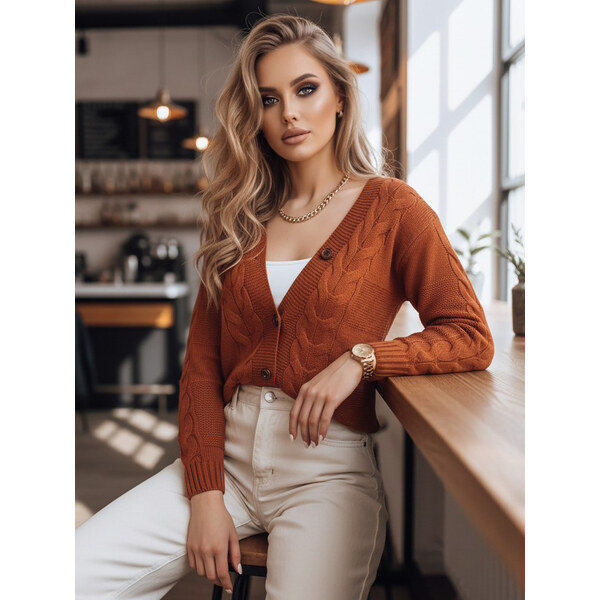 BASIC Hnedý pletený sveter s gombíkmi NISTEL MY1684 37378594