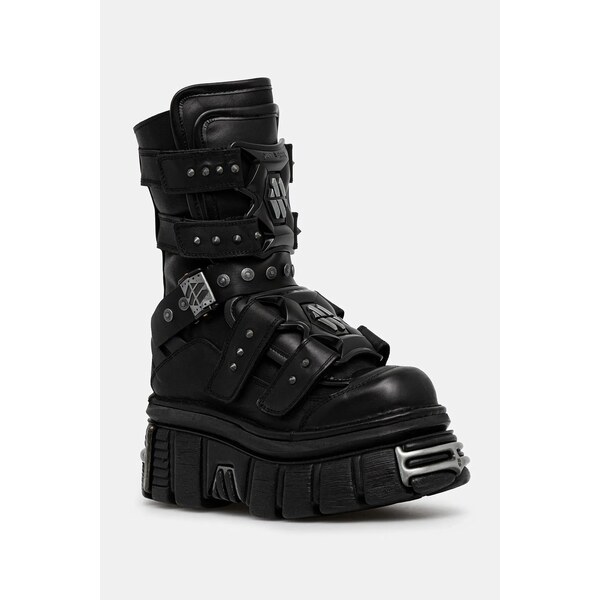 Kožené členkové topánky New Rock CRUST NEGRO, TOWER NEGRO E14 ACERO 67119081