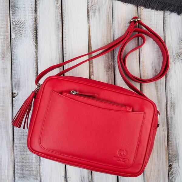 Paolo Peruzzi Dámska kožená taška cez rameno | červená AY-20-RD 67123244