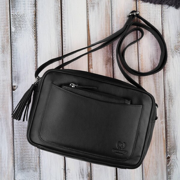 Paolo Peruzzi Dámska kožená taška cez rameno | čierna AY-20-BL 67123245