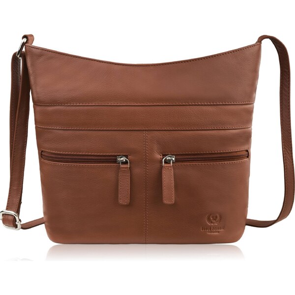 Paolo Peruzzi Priestranná kožená taška cez rameno pre ženy | koňak AY 67123240