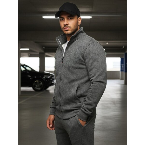 Buďchlap Pohodlná antracitová jednoduchá mikina 34776738