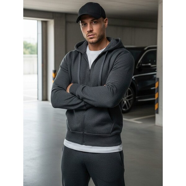 Buďchlap Jednoduchá antracitová mikina s kapucňou 34776502