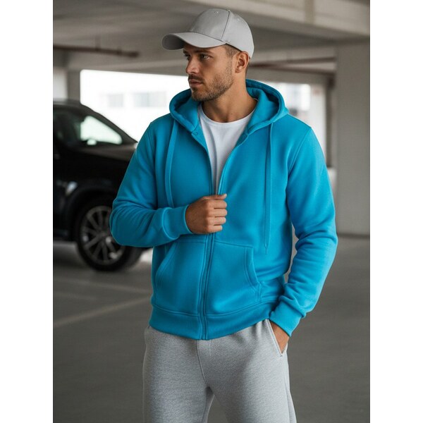 Buďchlap Svetlo-nebesky modrá jednoduchá mikina s kapucňou 34776530