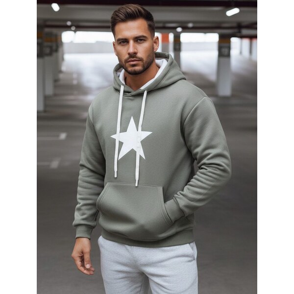 Dstreet Khaki pánska mikina s potlačou a s kapucňou 66045992