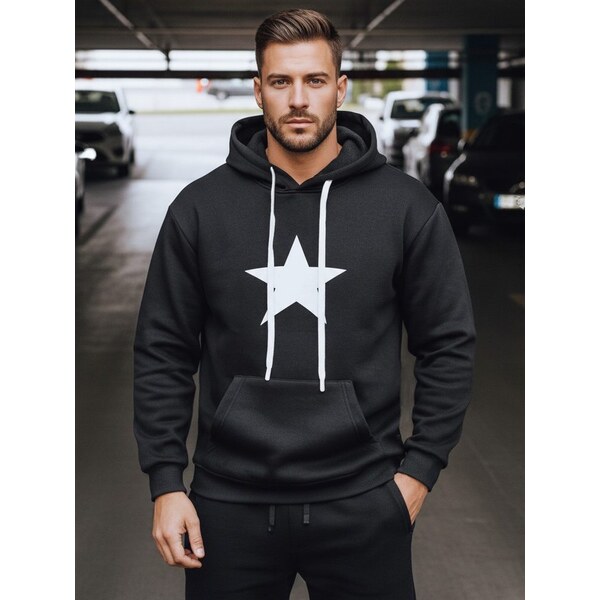 Dstreet Čierna pánska mikina s potlačou a s kapucňou 66186377