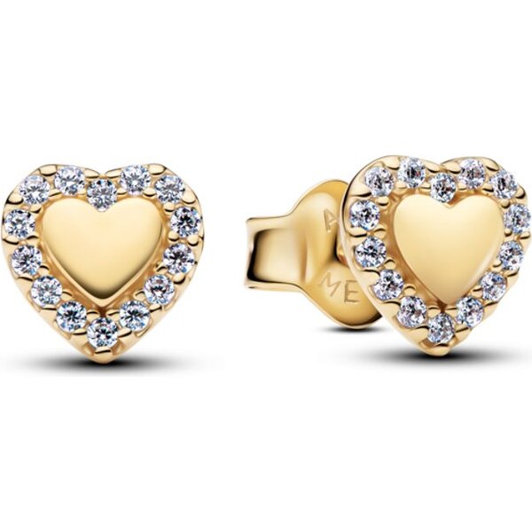 PANDORA pozlátené náušnice Halo srdce 67147053