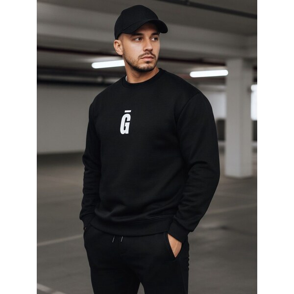 Dstreet Čierna pánska mikina bez kapucne s nápisom 66062974