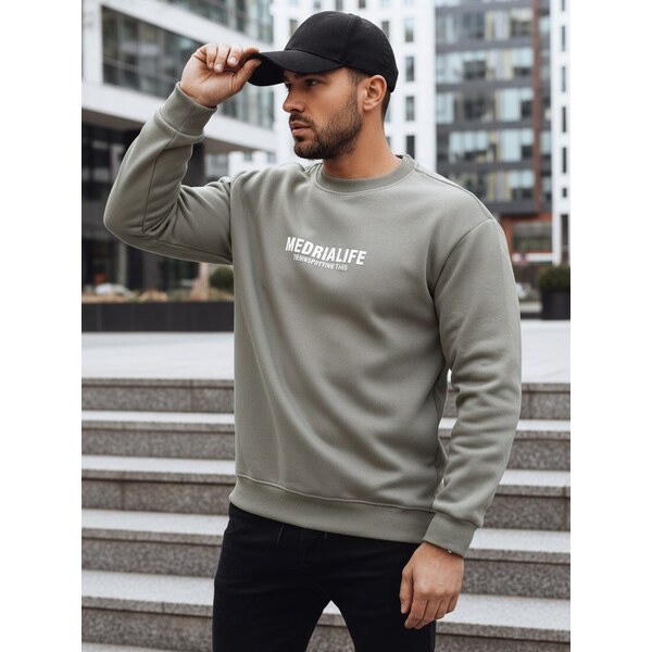 Dstreet Khaki mikina bez kapucne so štýlovým nápisom 66045993