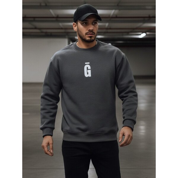 Dstreet Grafitová pánska mikina bez kapucne s nápisom 66062427