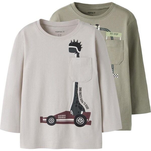 NAME IT Tričko NMMVilian svetlosivá / olivová / burgundská / biela 66789772