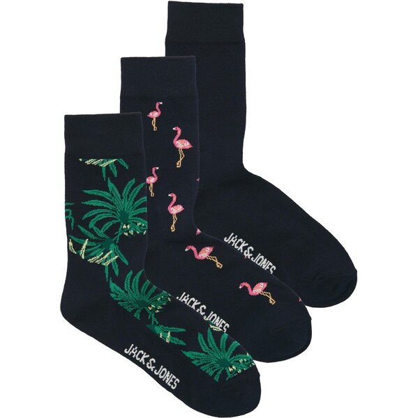JACK & JONES Ponožky JACFLAMINGO tmavomodrá / tmavozelená / ružová / 67178412